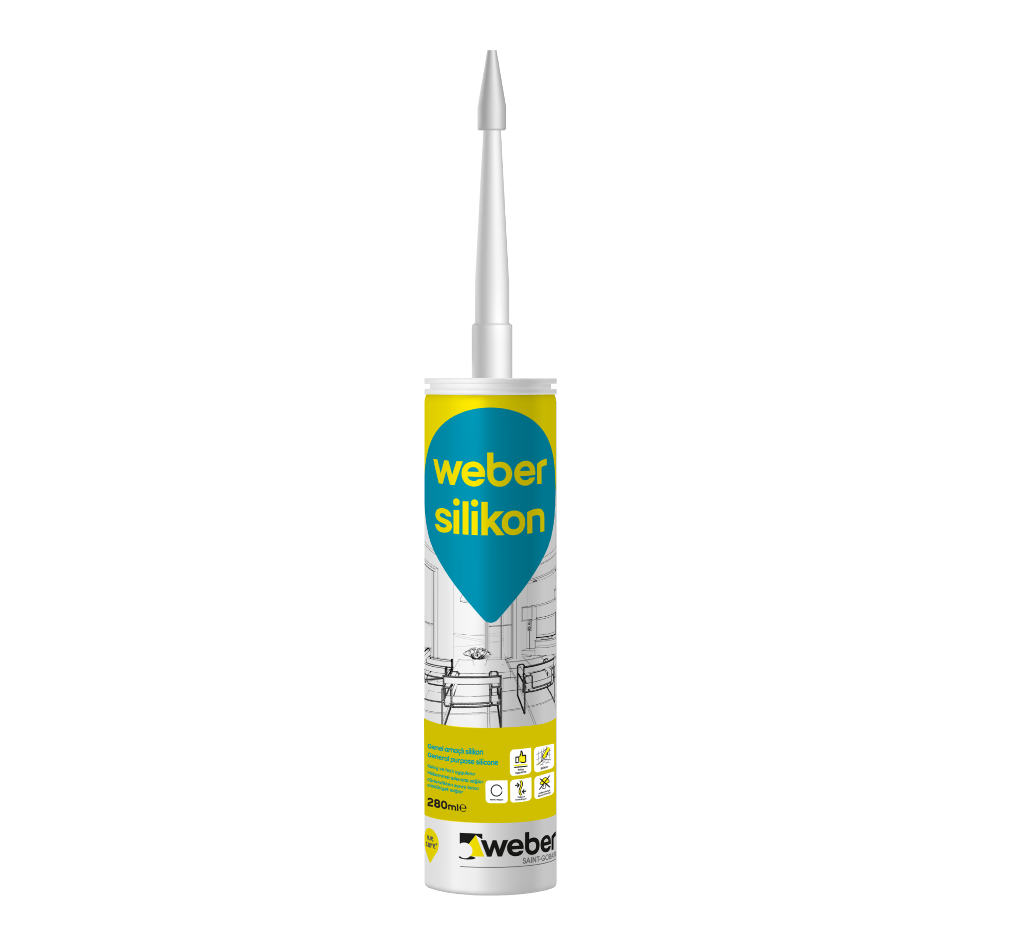 სილიკონი თეთრი WEBER SILIKON WHITE (280 მლ ) — სილიკონი და ჰერმეტკი